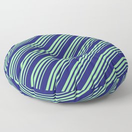 [ Thumbnail: Midnight Blue and Green Colored Stripes Pattern Floor Pillow ]