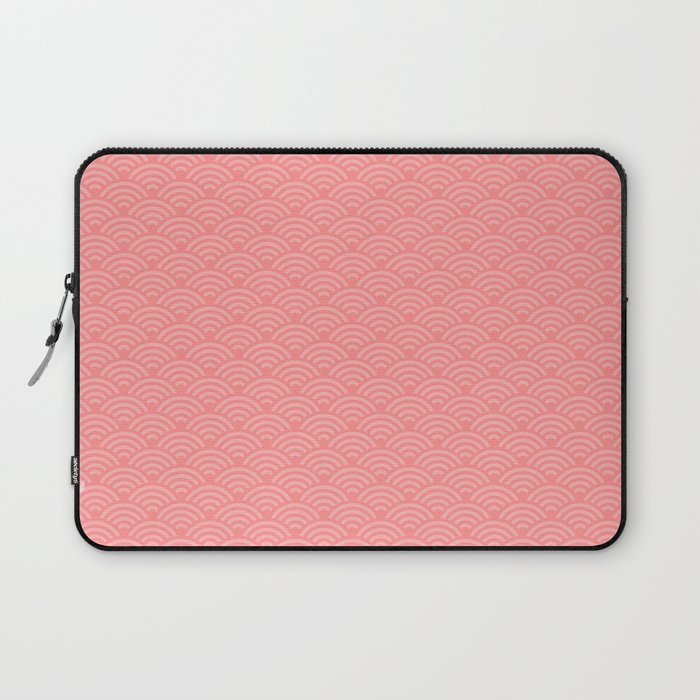 Coral Pink Japanese Seigaiha Pattern Laptop Sleeve