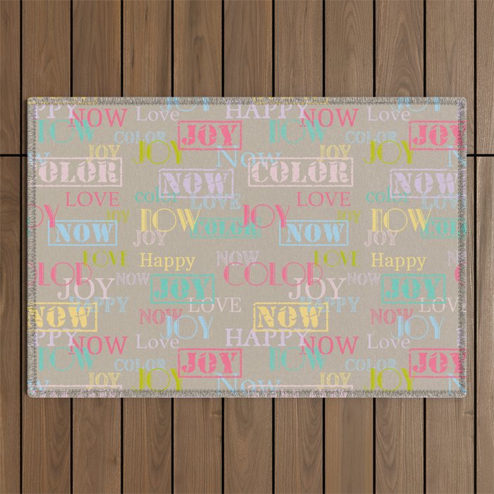 Enjoy The Colors - Colorful typography modern abstract pattern on taupe background Outdoor Rug