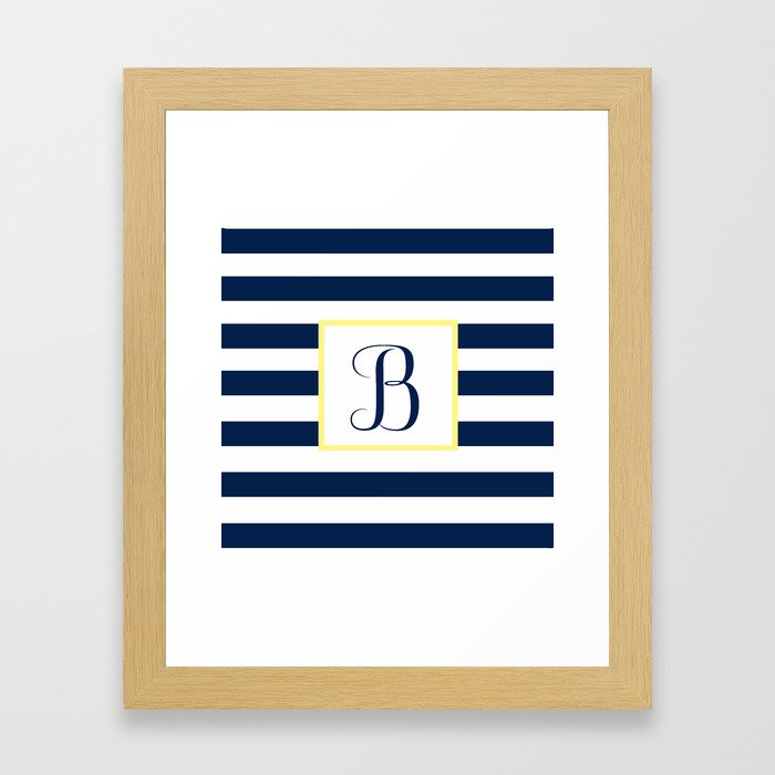 Monogram Letter B in Navy Blue it Yellow Outlined Box Framed Art Print