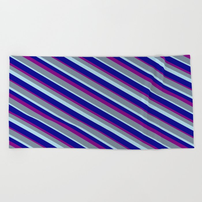 Light Slate Gray, Light Blue, Dark Blue, and Purple Colored Lines/Stripes Pattern Beach Towel