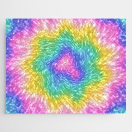 Spiral tie dye pattern. Rainbow artistic circle design. Vibrant spiral texture. Artistic fabric Jigsaw Puzzle
