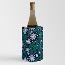 White Daisies and Green Leaves on Navy Wine Chiller