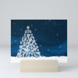 Blue Christmas Eve Snowflakes Winter Holiday Mini Art Print