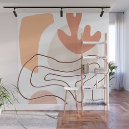 Modern Abstract Organic Shapes & Plants Mid Century Minimalist Composition Wall Mural
