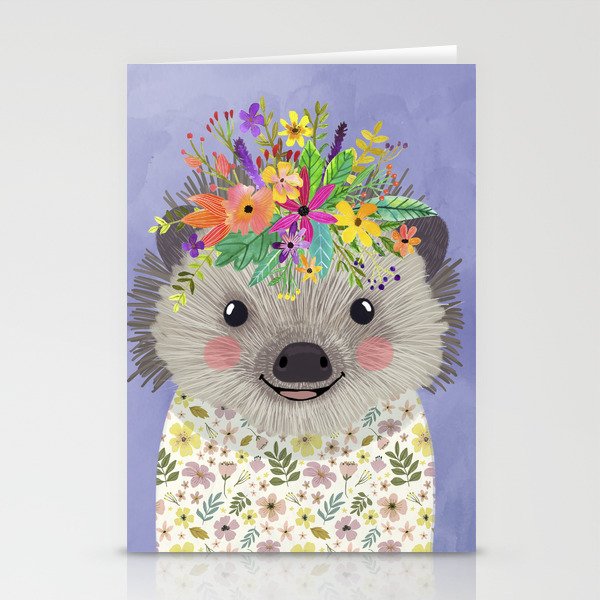 Hedgehog with floral crown Stationery Cards