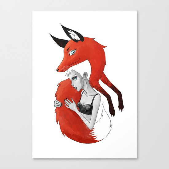 Girl and a Fox Canvas Print