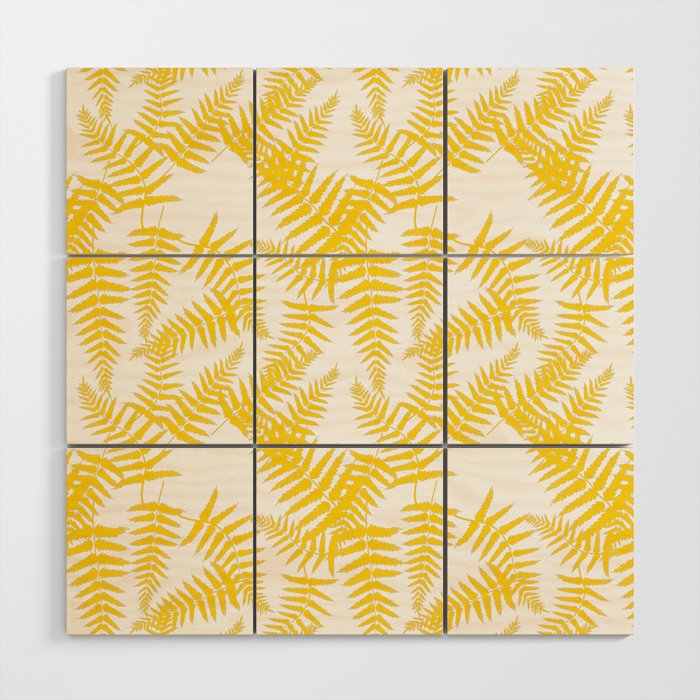 Yellow Silhouette Fern Leaves Pattern Wood Wall Art