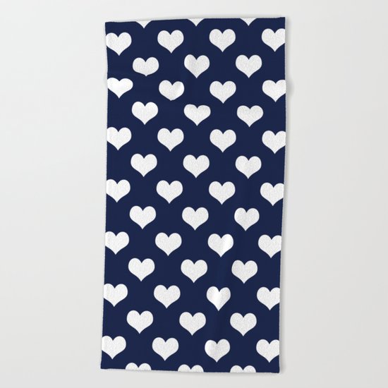 Indigo Navy Blue Hearts Beach Towel
