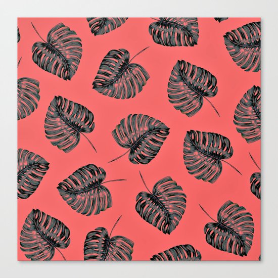 tropical leaves in the red jungle Canvas Print