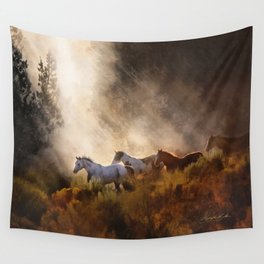 Horses in a Golden Meadow by Georgia M Baker Wall Tapestry