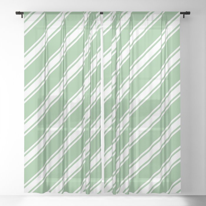 Dark Sea Green & White Colored Lines Pattern Sheer Curtain