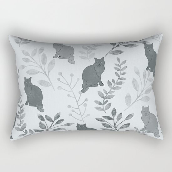 Watercolor Floral and Cat VI Rectangular Pillow