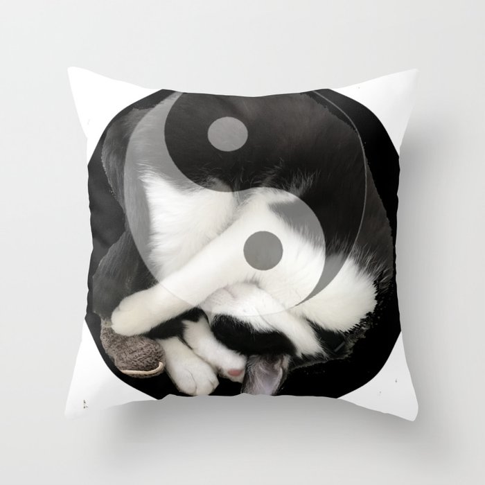 Ying and Yang Kitty Throw Pillow