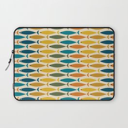 Mid-Century Modern Fish Stripes in Moroccan Teal, Green, Orange, Mustard, and Cream Laptop Sleeve