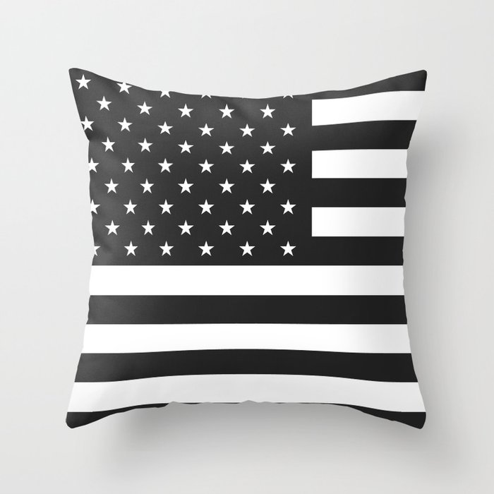 American Flag Stars and Stripes Black White Throw Pillow