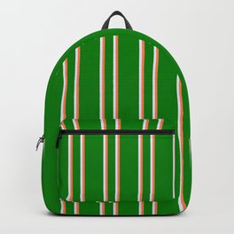 [ Thumbnail: Green, Coral & Lavender Colored Stripes/Lines Pattern Backpack ]