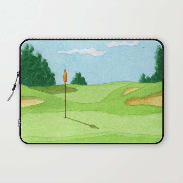 Golf Course Putting Green Watercolor Painting Laptop Sleeve