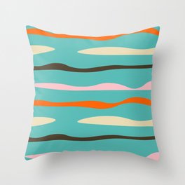 Mid Mod Waves Lines Blue  Throw Pillow