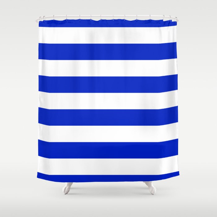 Cobalt Blue and White Wide Cabana Tent Stripe Shower Curtain