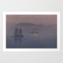 Hiroshi Yoshida, Konoshima At Night - Vintage Japanese Woodblock Print Art Art Print | Hiroshiyoshida, Mountain, Japanese, Sea, Ocean, Asia, Asian, Shin Hanga, Lake, Konoshima 