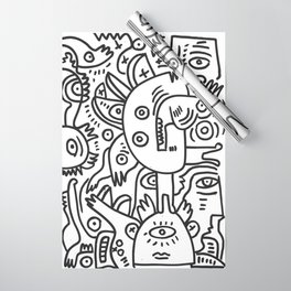 Black and White Graffiti Cool Funny Creatures Wrapping Paper