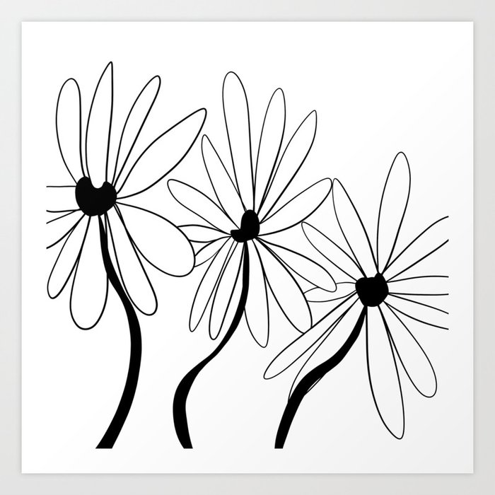 Simple minimalistic three flowers Art Print