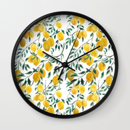 watercoor yellow lemon pattern Wall Clock