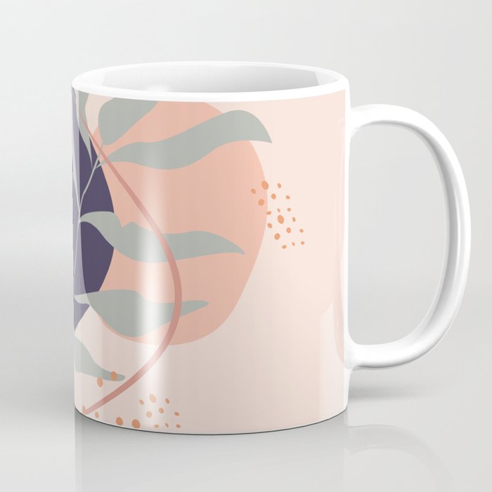 Abstract shapes lines dots and plant leaves digital design illustration Coffee Mug