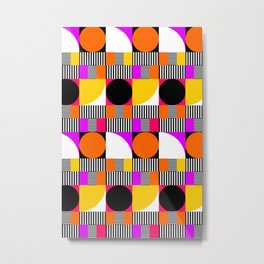 Mid Century Modern Geometric Shapes and Stripes Orange, Pink, Yellow, Black, White Metal Print | Bauhaus, Geometry, Blocks, Stripe, Shape Art, Striped, Circles, Squares, Midcentury, Pattern 