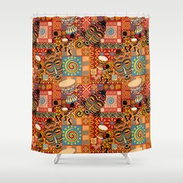 African Masks and Tribal Elements Decorative Pattern Shower Curtain