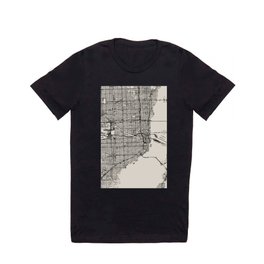 USA, Miami Map - Black and White T Shirt