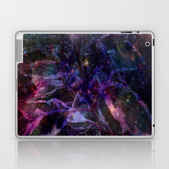 Space garden plant leaves botanic navy-purple cosmos pattern  Laptop & iPad Skin