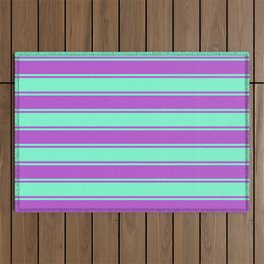 [ Thumbnail: Orchid and Aquamarine Colored Stripes/Lines Pattern Outdoor Rug ]