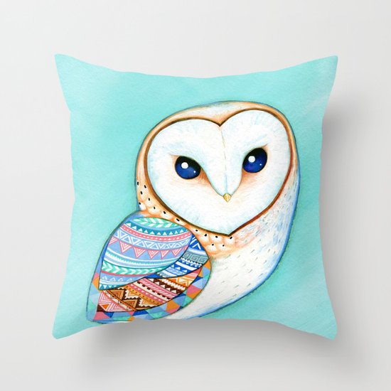 Tribal Pattern Barn Owl Throw Pillow