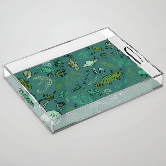 Reptile and Insect Pattern, Wildlife Nature Print Acrylic Tray
