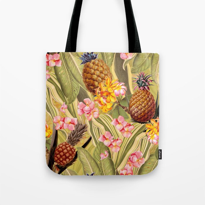 Vintage & Shabby Chic - Hot Summer Yellow Pineapple Tropical Flower Garden Tote Bag