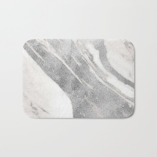 Marble - Silver Glitter on White Metallic Marble Pattern Bath Mat