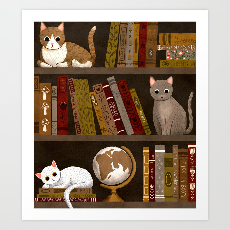 Cat Bookshelf Art Print By Annyamarttinen Society6