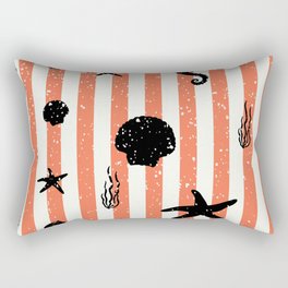 Sea Life Silhouettes on Coral Orange Stripes Rectangular Pillow