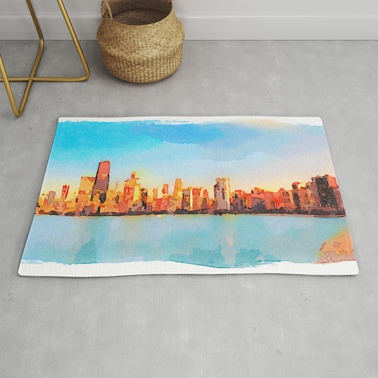 Get Wallpaper Chicago Skyline At Sunset Viewed From North Avenue Beach Rug By For Free