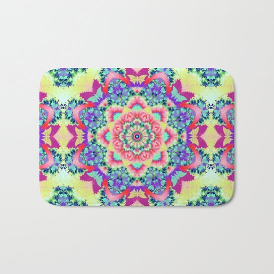 Whimsical floral kaleidoscope with butterflies Bath Mat