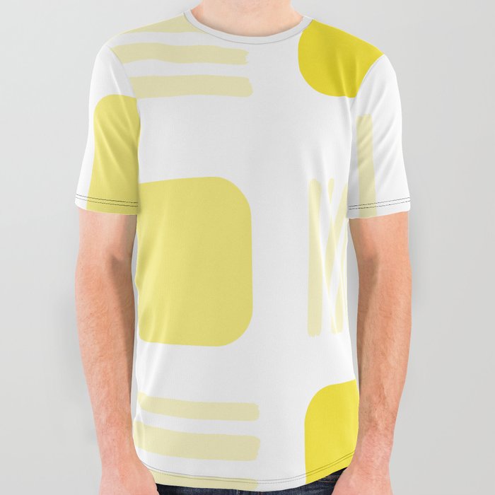 Mid-Century Modern Squares Lines Yellow All Over Graphic Tee