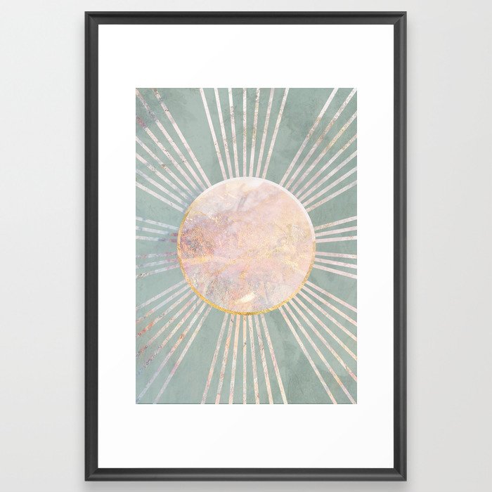 Boho Green Metallic Sun Framed Art Print