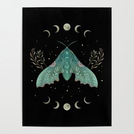Luna and Moth - Midnight Black Poster