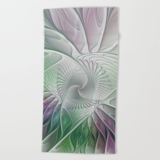 Colorful Fantasy Flower, Abstract Fractal Art Beach Towel