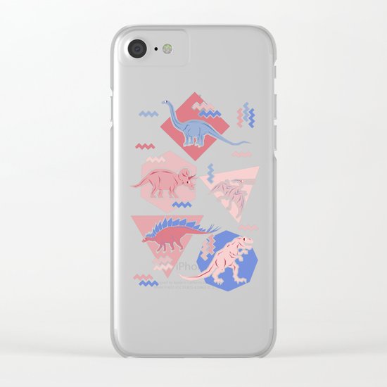Nineties Dinosaurs Pattern - Rose Quartz and Serenity version Clear iPhone Case
