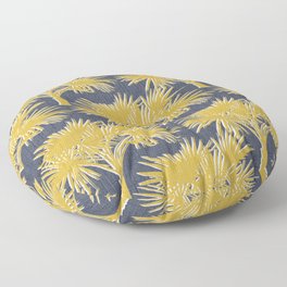 70’s Palm Trees Silhouette Gold on Navy Floor Pillow