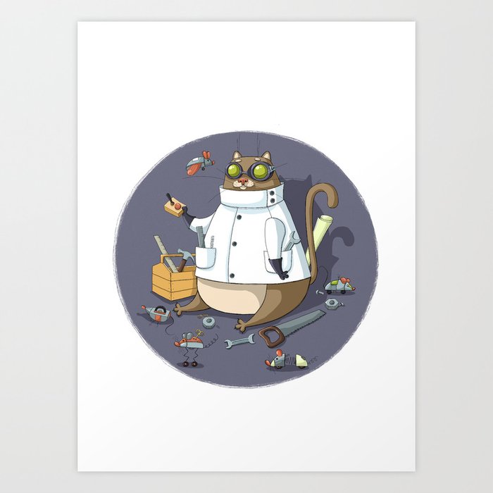 scientist cat Art Print