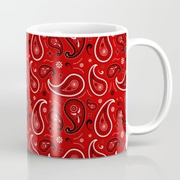 Black and White Paisley Pattern on Red Background Mug
